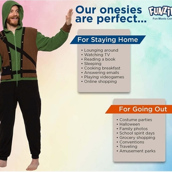 Silver Lilly FUNZIEZ! Robin Hood Unisex Adult Costume Pajamas Onesie Size M - Picture 5 of 10